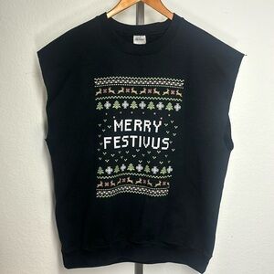 Gildan heavy blend black Merry Festivus cut off sweatshirt